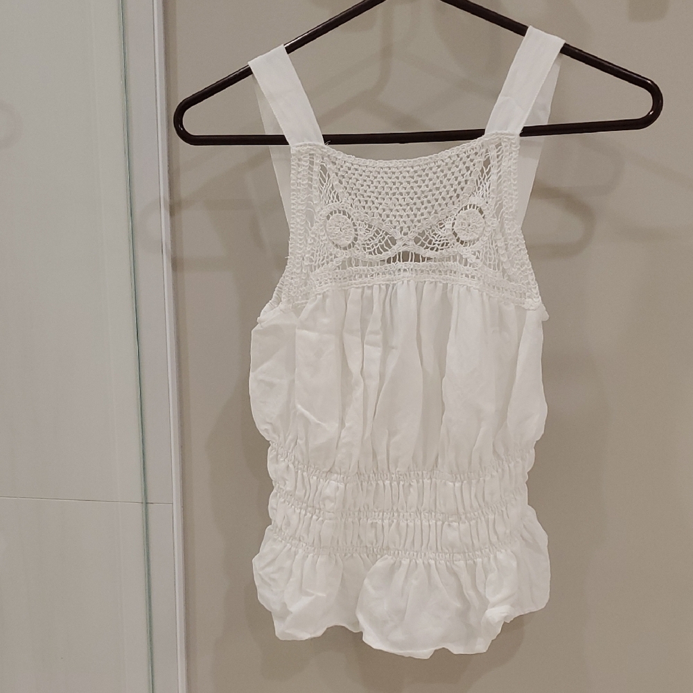 White Crochet Detail Tank Top